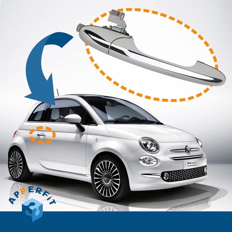 APPERFiT Exterior Door Handle (Right Passenger Side) Compatible with Fiat 500 2012 2013 2014 2015 2016 2017 2018 Replaces 68069942AC - Image 5